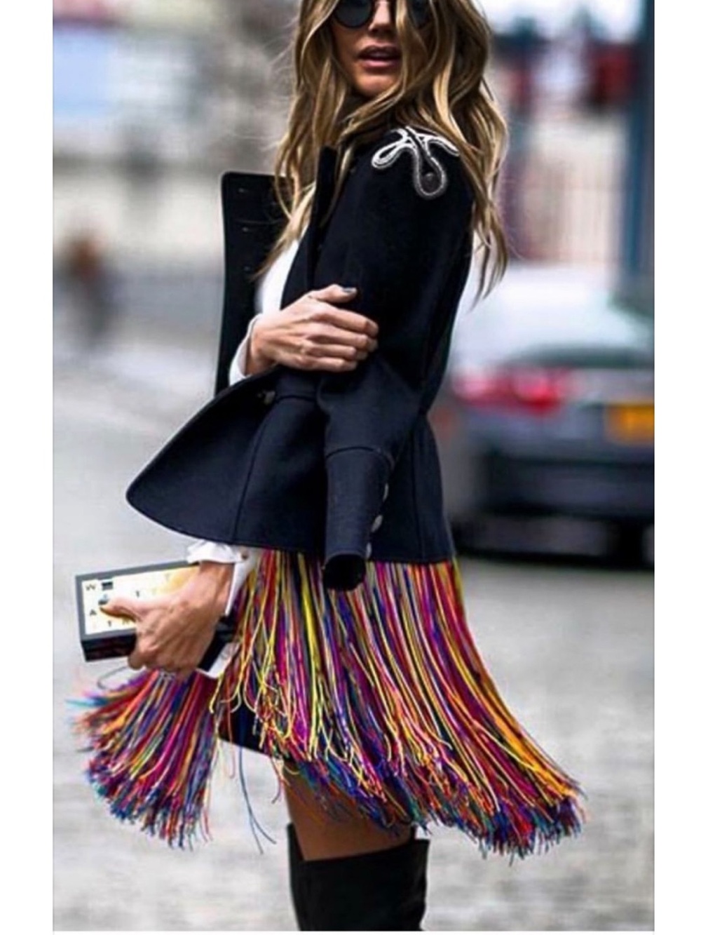 NWT Christopher Kane Rainbow Fringe Skirt Multicolor Statement Tassel Skirt 4US